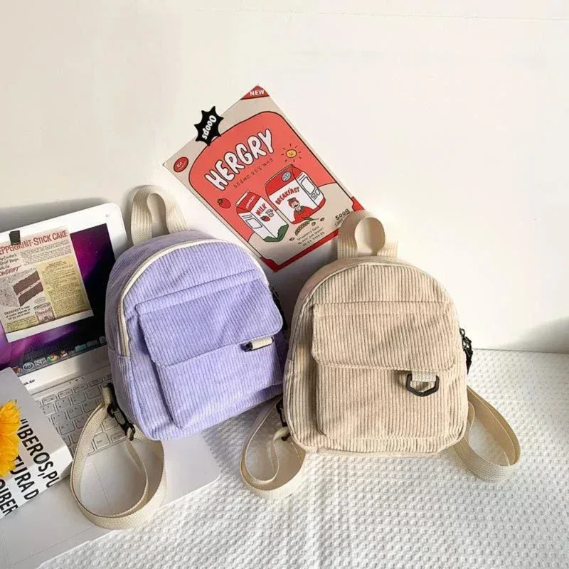 mini sac à dos en velours côtelé, tendance, mignon, pour étudiants, maquillage et trajets quotidiens