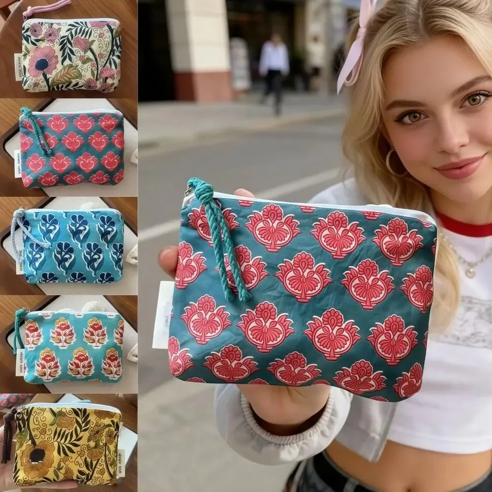 Sac de serviette hygiénique Vintage à la mode, Mini porte-monnaie bohème de Style indien, sac de voyage en coton à fermeture éclair, rangement pour cosmétiques, écouteurs, Etc.