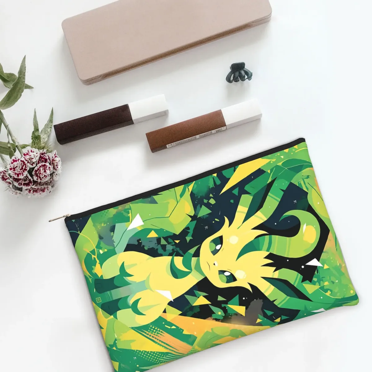 pochette pliable mignonne sur le thème de l'anime pokemon eevee eeveelution, trousse de maquillage, trousse de toilette avec fermeture éclair, pochette cosmétique de voyage