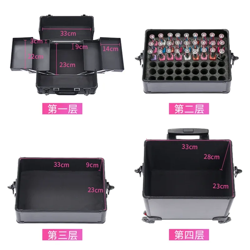 valise de maquillage professionnelle, chariot cosmétique portable, boîte à bagages, tatouage des ongles, boîte à outils de beauté aviation, 2 couches, 3/4 couches