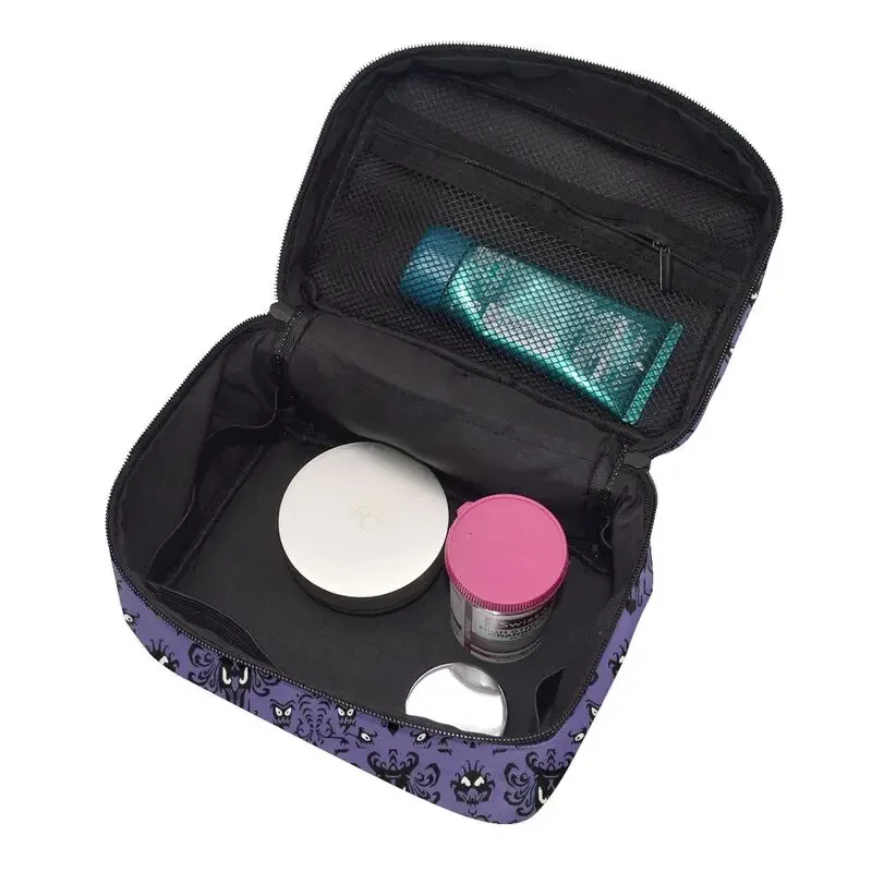 sac de maquillage de grande capacité à motif happy haunted mansion, sacs de toilette portables à fermeture éclair, étuis à cosmétiques, cadeau pour femmes
