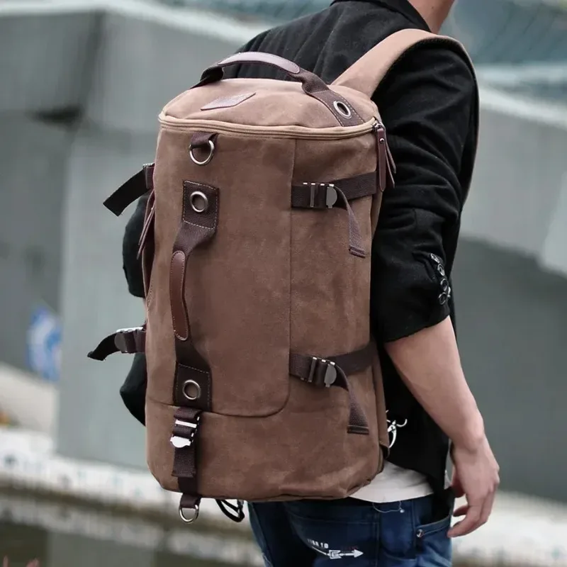 Sac à dos en toile pour hommes, sac à dos de Camping en plein air pour hommes, sacs à dos de voyage de grande capacité, sac à main multifonctionnel antivol