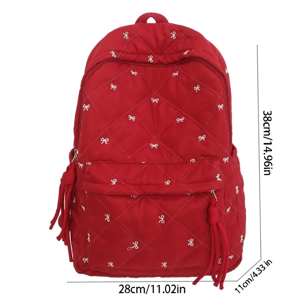sac à dos léger en nylon avec nœud brodé, style preppy, sac à dos portable pour étudiants, idéal pour l'école et les activités de plein air.