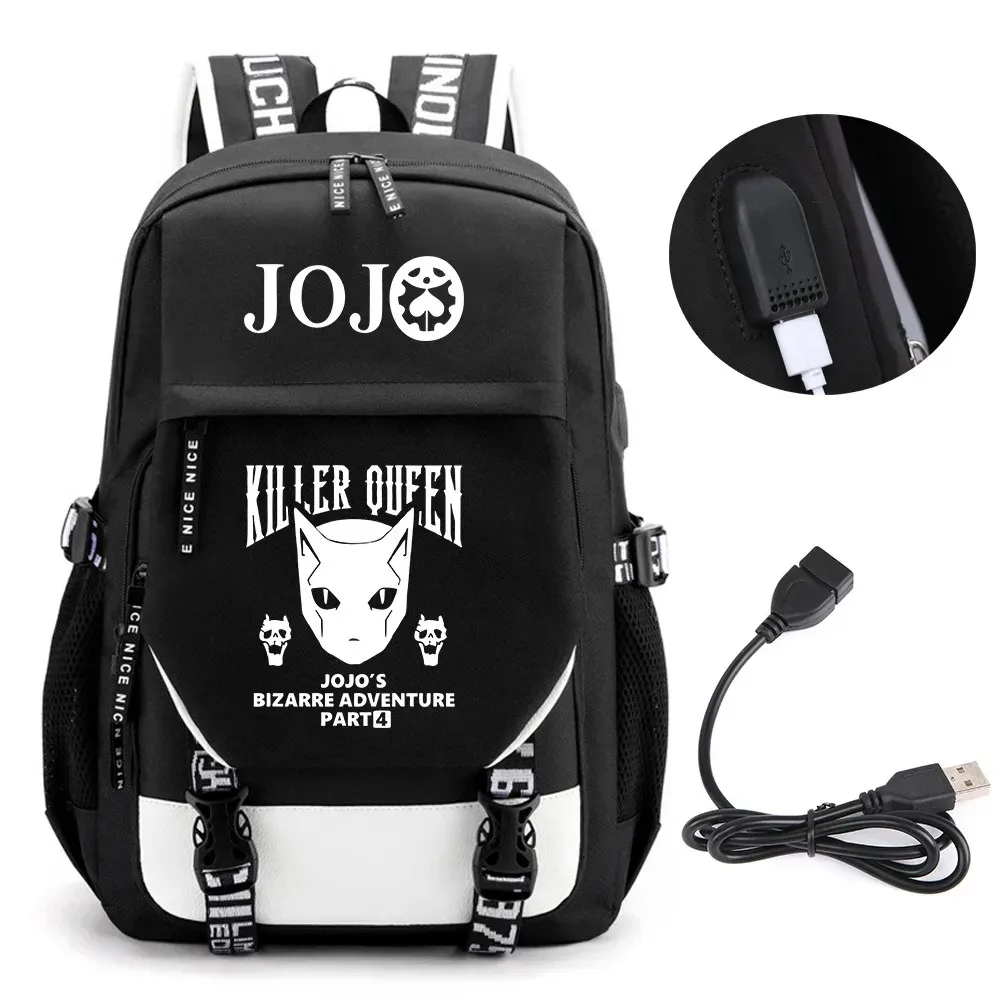 sac à dos de voyage pour ordinateur portable garçon et fille, chaîne anime jo jonathan joes killer golden experience, sacs à livres scolaires mochila, port usb