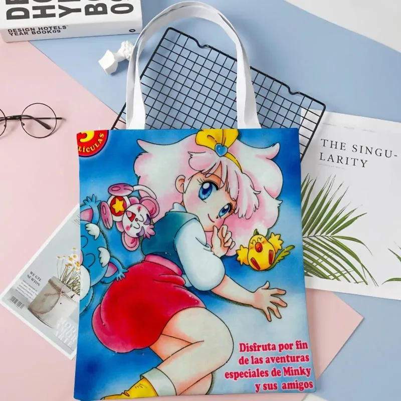 sac fourre-tout minky momo anime pour femme, sacs à provisions réutilisables, sac à main, cuillère à soupe, pliable, coton, initié au gril, fille, 1016wjy