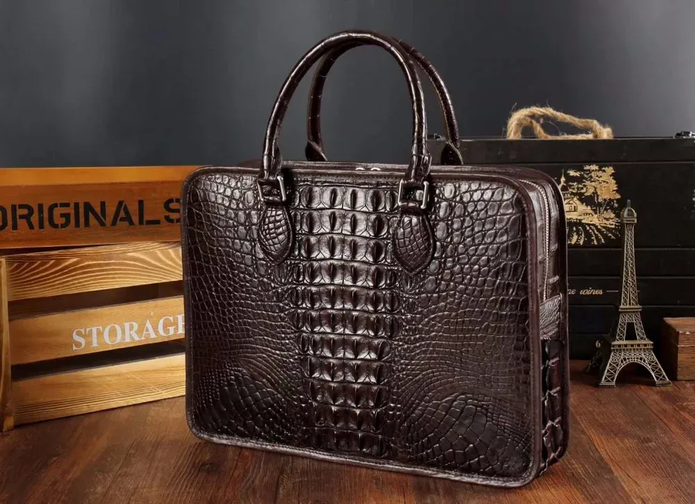 Sac d'affaires de luxe en cuir de Crocodile véritable pour hommes, porte-documents pour jeunes ordinateurs portables marron noir, livraison gratuite