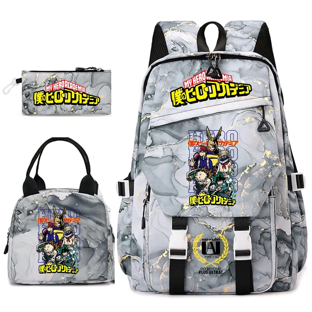 Ensemble de sacs à dos scolaires imprimés My Hero Academia pour filles, sac à dos décontracté léger pour étudiantes avec sac à lunch et trousse à crayons