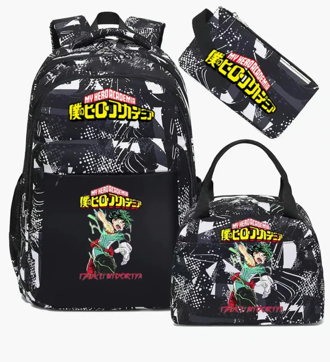 ensemble de sac à dos scolaire my hero academia anime pour filles, sac à dos léger et décontracté pour étudiantes avec sac à lunch et trousse à crayons