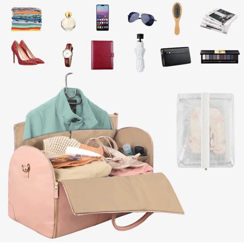 grand sac de voyage en cuir pu pliable pour femme, sac à main pour vêtements, affaires, 1 pièce