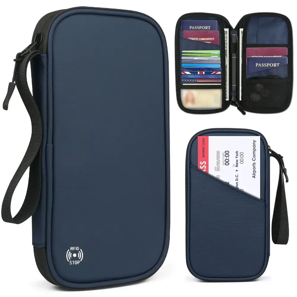 nouveau porte-passeport de couleur unie, blocage rfid, fente pour billet, clip, housse de protection, sac pour cartes de voyage en cuir