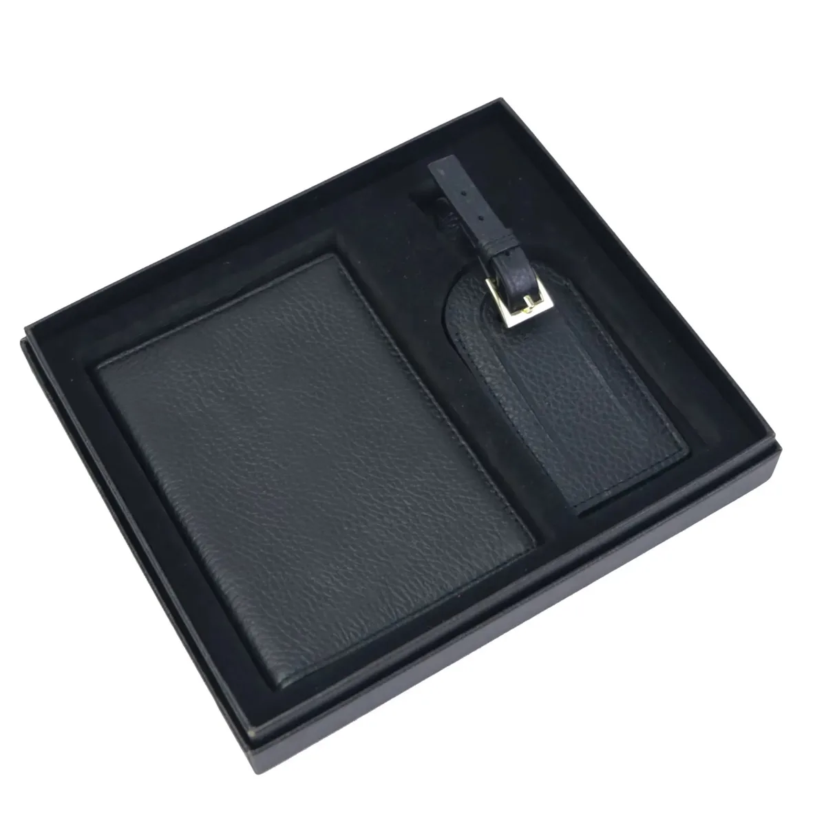coffret cadeau en cuir de vache avec lettres initiales monogrammées, porte-passeport, étiquette de bagage, couverture de passeport, accessoires de voyage