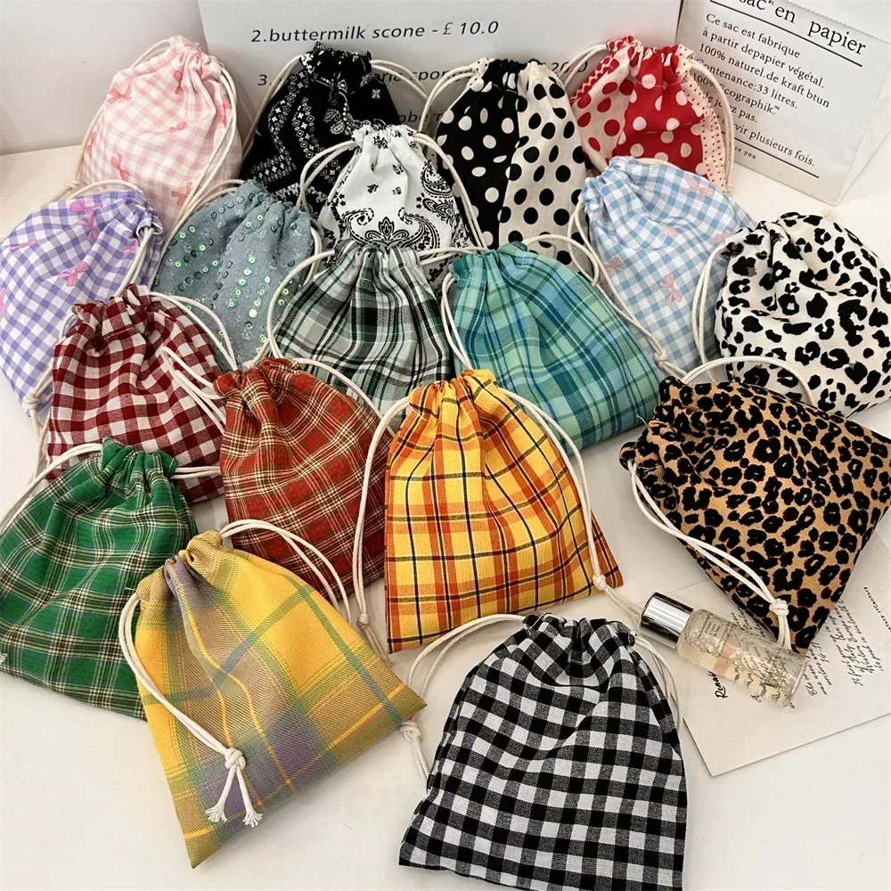 sacs à cordon imprimés en grille, sac à main pour femmes, porte-monnaie, pochette pour clés, rouge à lèvres, sac de rangement pour bijoux, sac anti-poussière, sacs à cordon