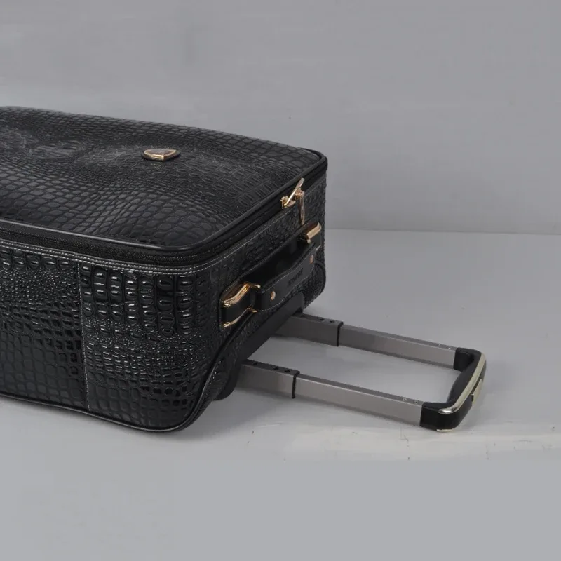 valise de voyage en cuir véritable à motif crocodile, luxe et mode, 16/20/24 pouces, valise à roulettes pour hommes et femmes