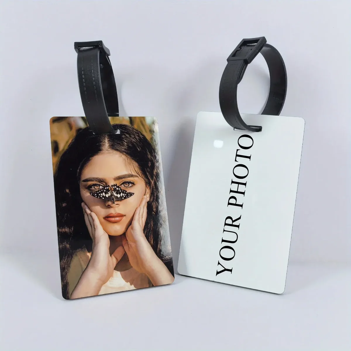 étiquette de bagage avec photo personnelle personnalisée, peut être utilisée pour les sacs à dos, les valises, design élégant, cadeau parfait pour les vacances et les anniversaires