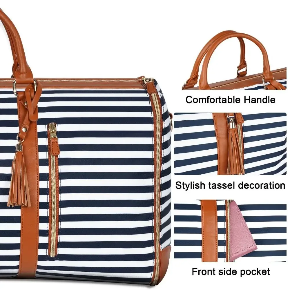 sac de voyage rayé de grande capacité, sac de sport convertible extensible, pliable, matériau pu, fourre-tout de week-end, à porter