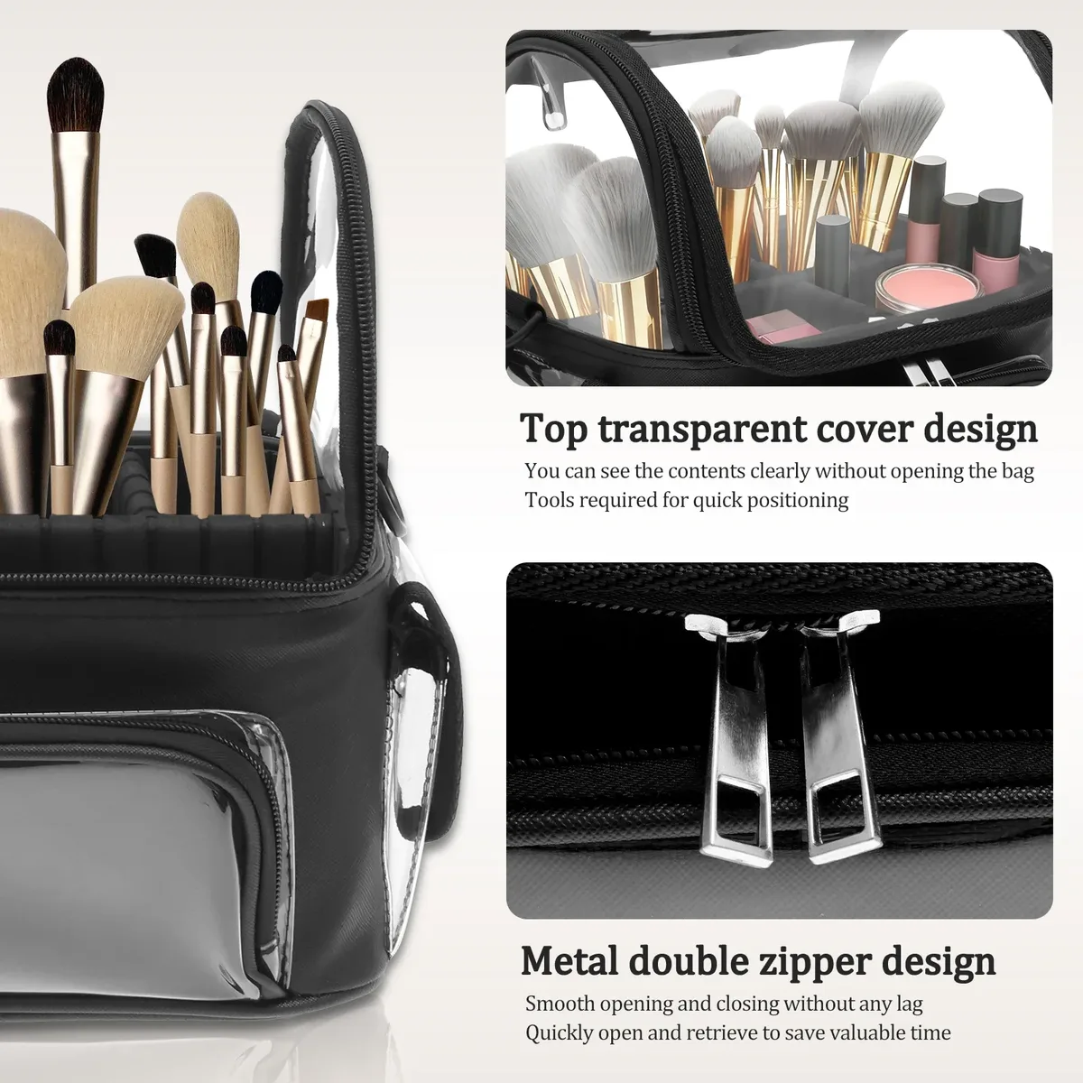 trousse de maquillage portable, étui de rangement pour cosmétiques, pvc transparent, porte-pinceaux de maquillage, sac de tri pour articles de toilette de voyage