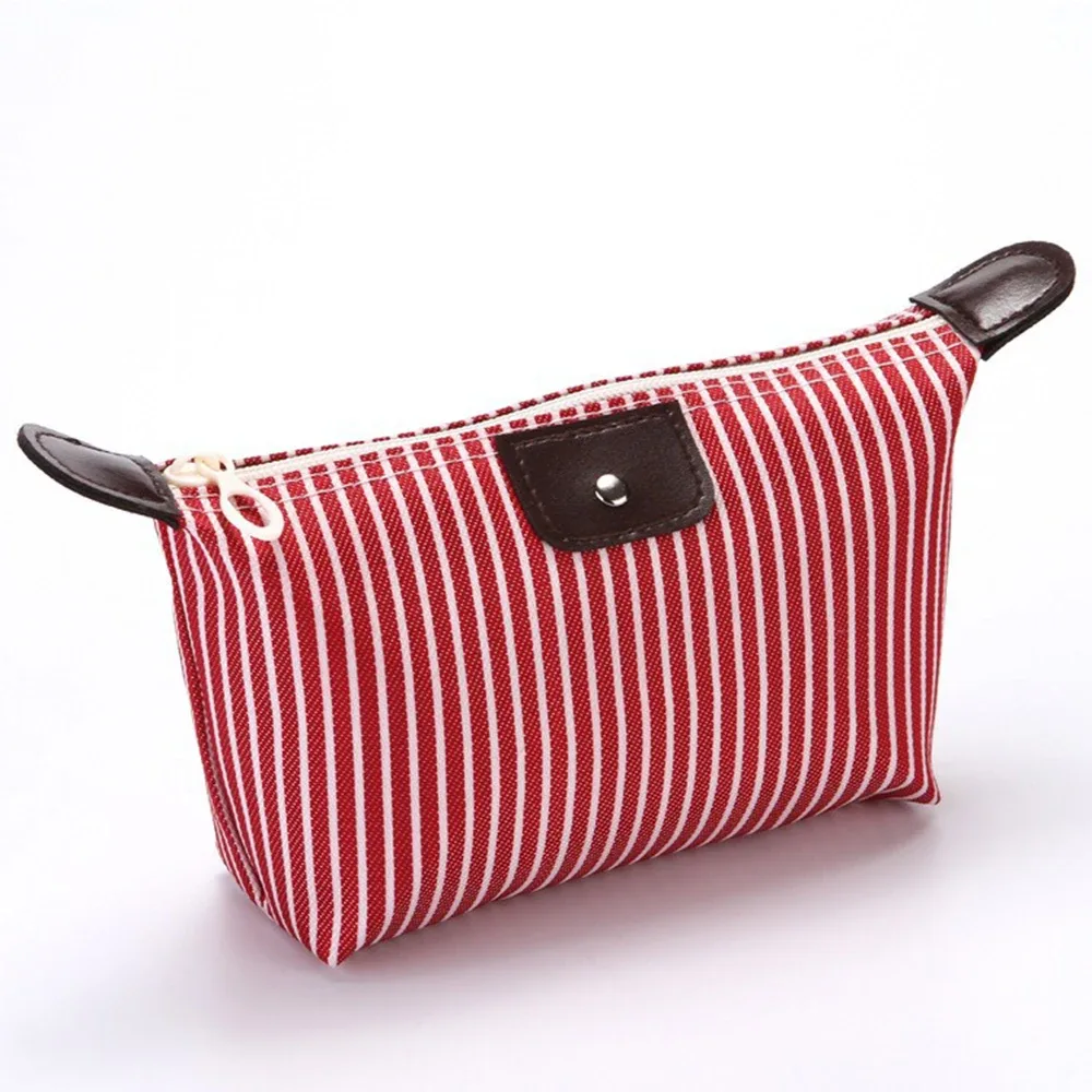 pochette de maquillage imperméable rayée, trousse de toilette de voyage pour cosmétiques et essentiels quotidiens, 1 pièce