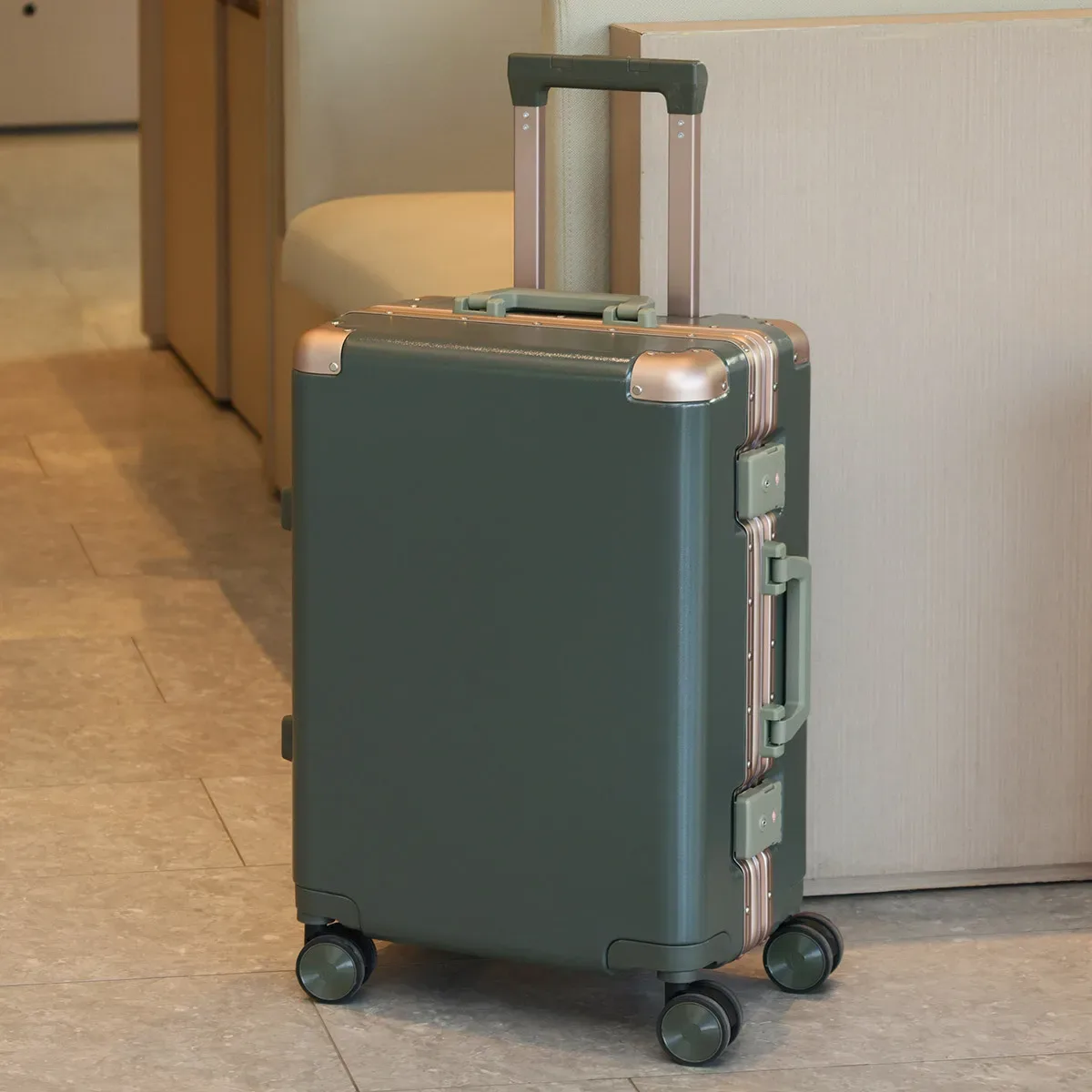valise de voyage durable en aluminium avec roues pivotantes 24' 26' 28' et poignée antichoc, serrure à code, pour fille et garçon, 20 poignées
