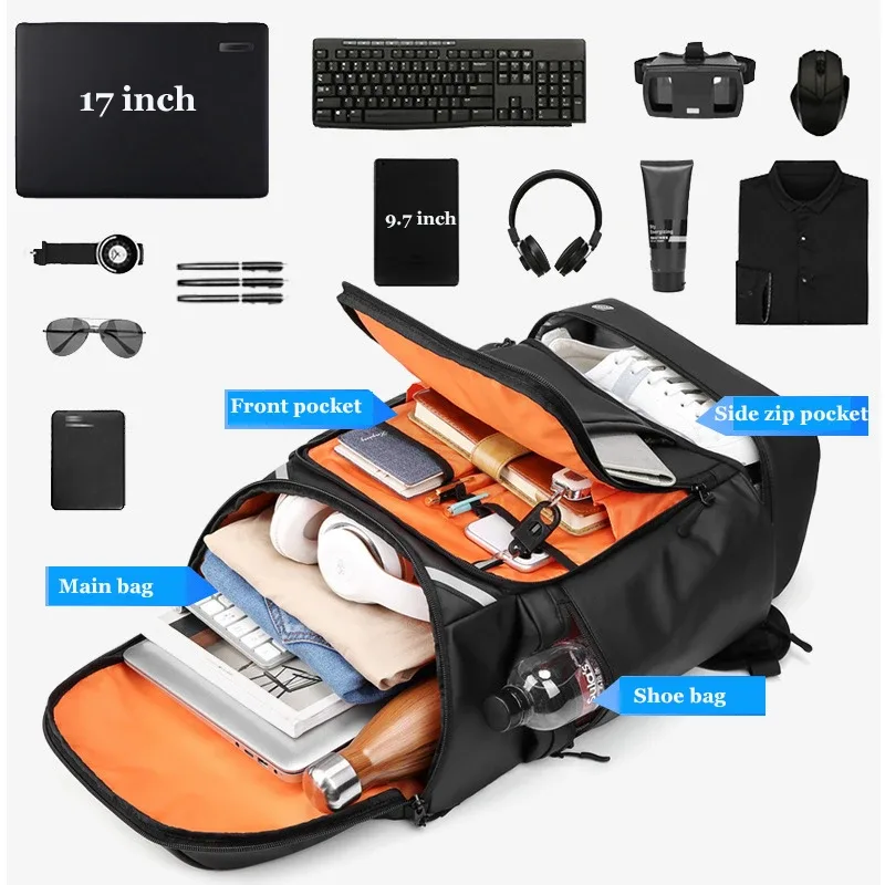 sac à dos de voyage pour hommes, grande capacité, trekking, business, 17 pouces, pour ordinateur portable, 50l, randonnée, mode, avec sac à chaussures