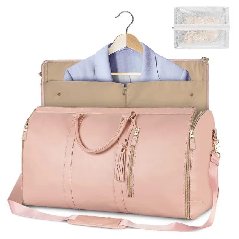 Sac de voyage pliable pour femmes, sac à vêtements pratique, grand sac polochon en cuir PU, sac de voyage d'affaires pour femmes
