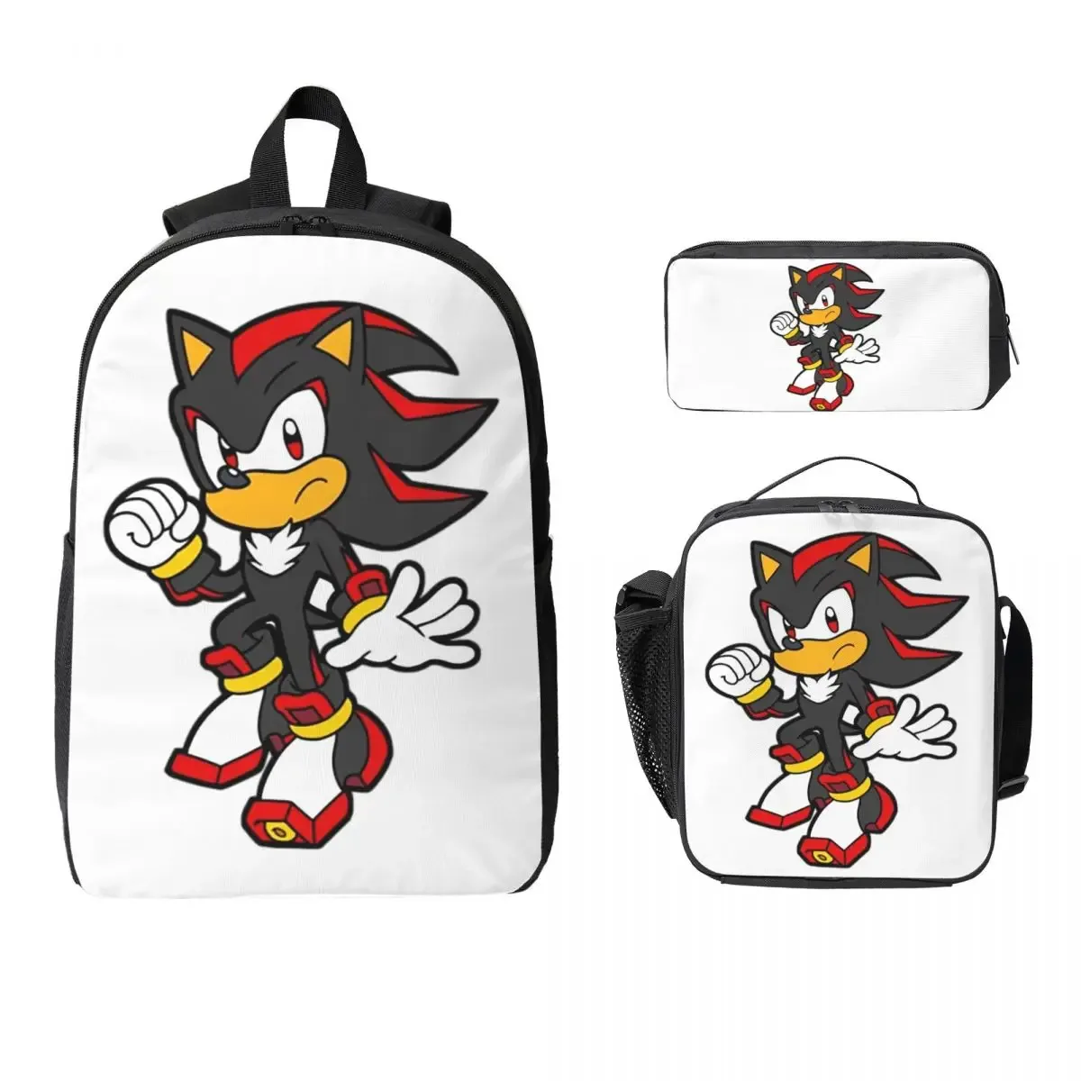 sac à dos shadow the hedgehog pour garçons et filles, sac d'école, sacs à bandoulière pour ordinateur, sac à déjeuner isotherme 3ps, trousse à crayons