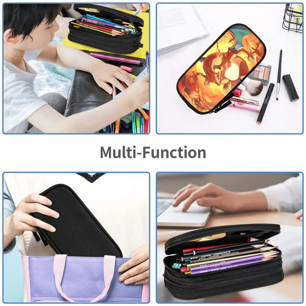 sacs à grande capacité sur le thème d'anime pokémon charizard pour enfants, trousse scolaire pour garçons et filles.