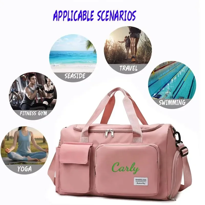 sac à bandoulière personnalisé avec broderie, multi-poches, grande capacité, sac de voyage, sac à bandoulière, adapté aux voyages et aux vacances, sacs de rangement.