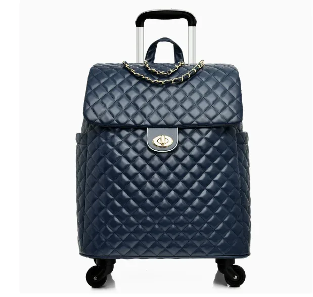 valise de voyage en cuir pu pour femme, motif diamant, étanche, taille cabine 20 pouces, sac à roulettes avec roues pivotantes