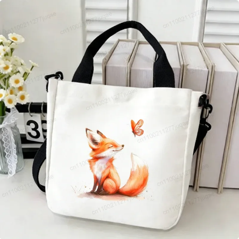 sac à bandoulière en toile motif renard kawaii - sac fourre-tout créatif fantaisie pour femme - sacs à main décontractés légers - sacs de shopping - cadeaux