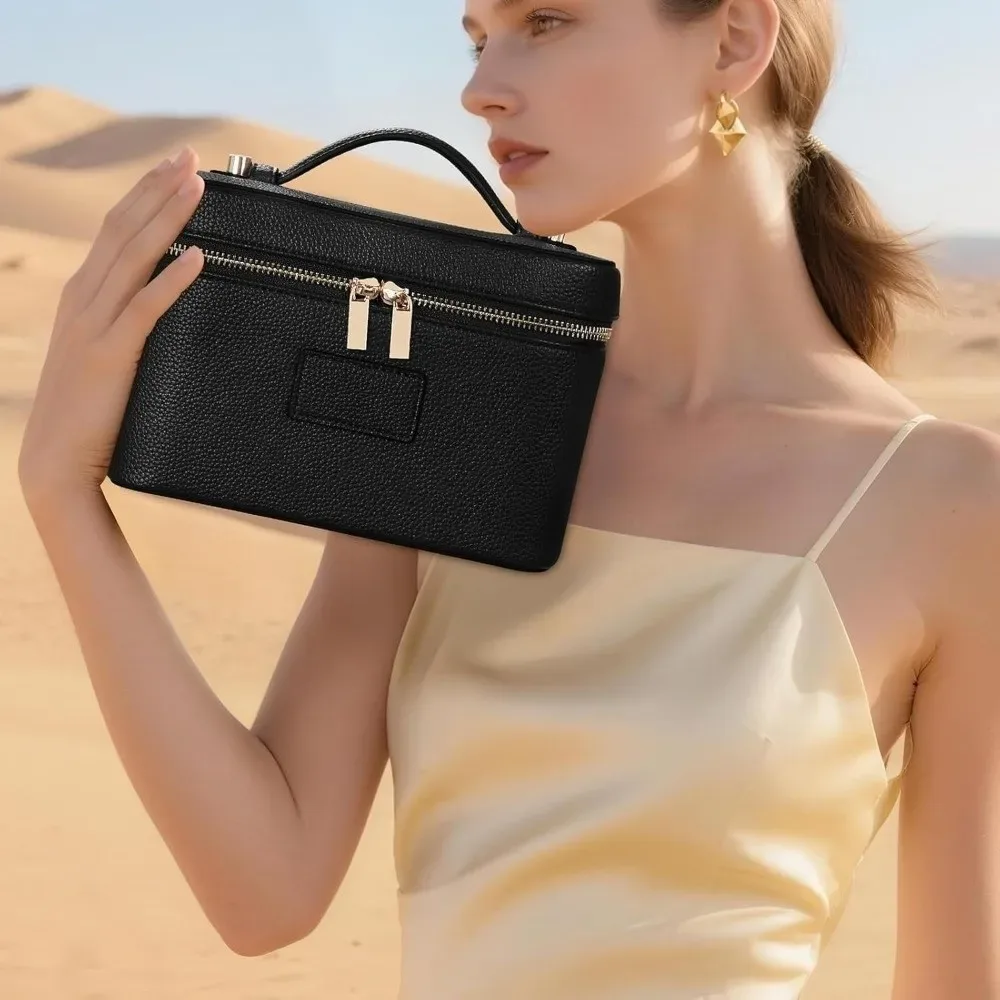 sac de maquillage en cuir pu, grande capacité, étanche, sac de rangement pour appareil photo, séparateur amovi