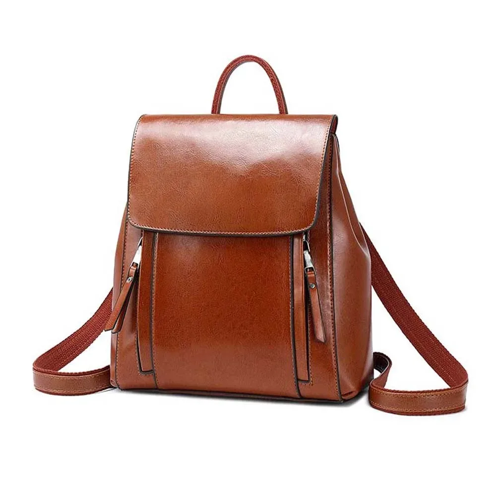sac à dos rétro en cuir pour femmes, grande capacité, boucle magnétique, sac à dos imperméable multi-poches, sac de voyage antivol