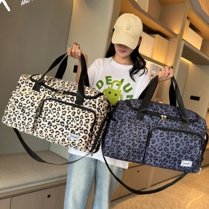 sac de voyage classique à imprimé léopard grande capacité avec plusieurs poches et compartiment à chaussures, sac de sport et de fitness