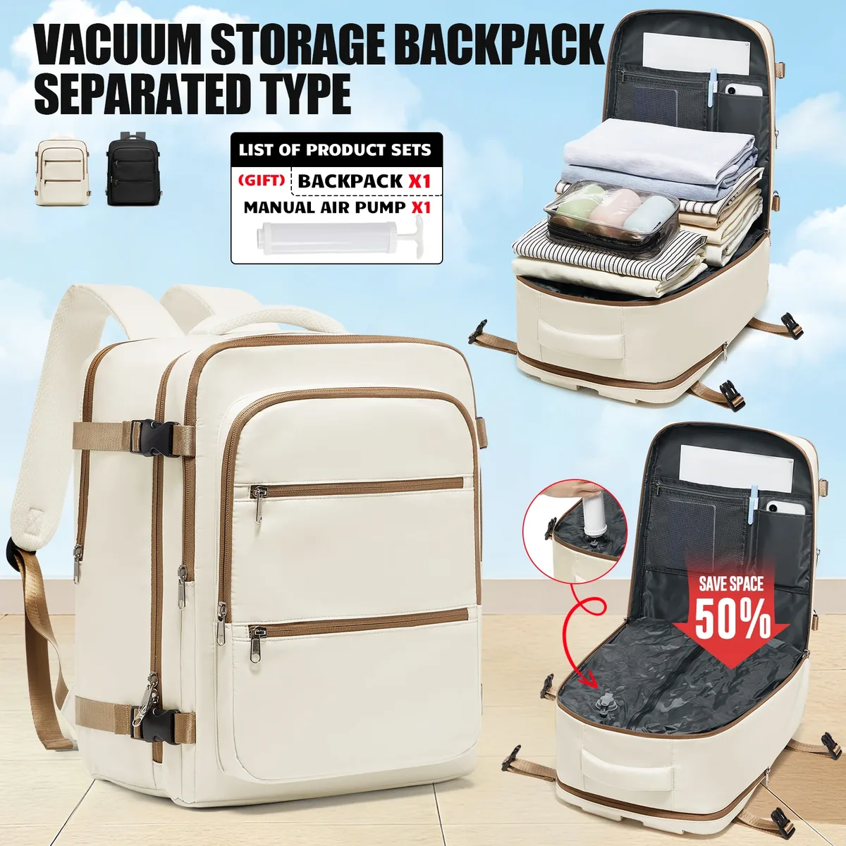 sac de rangement sous vide, sac à dos pour bagages à main ryanair 40x30x20, sac à dos de voyage sous vide, sac à dos de travail pour femmes et hommes, sac pour ordinateur portable