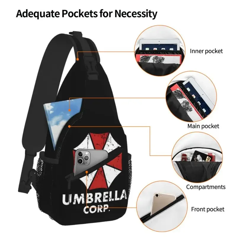umbrella corporation sling chest bag – sac à dos quotidien durable et imperméable, à bandoulière, pour hommes et femmes, pour voyage, randonnée, sac à dos de jour