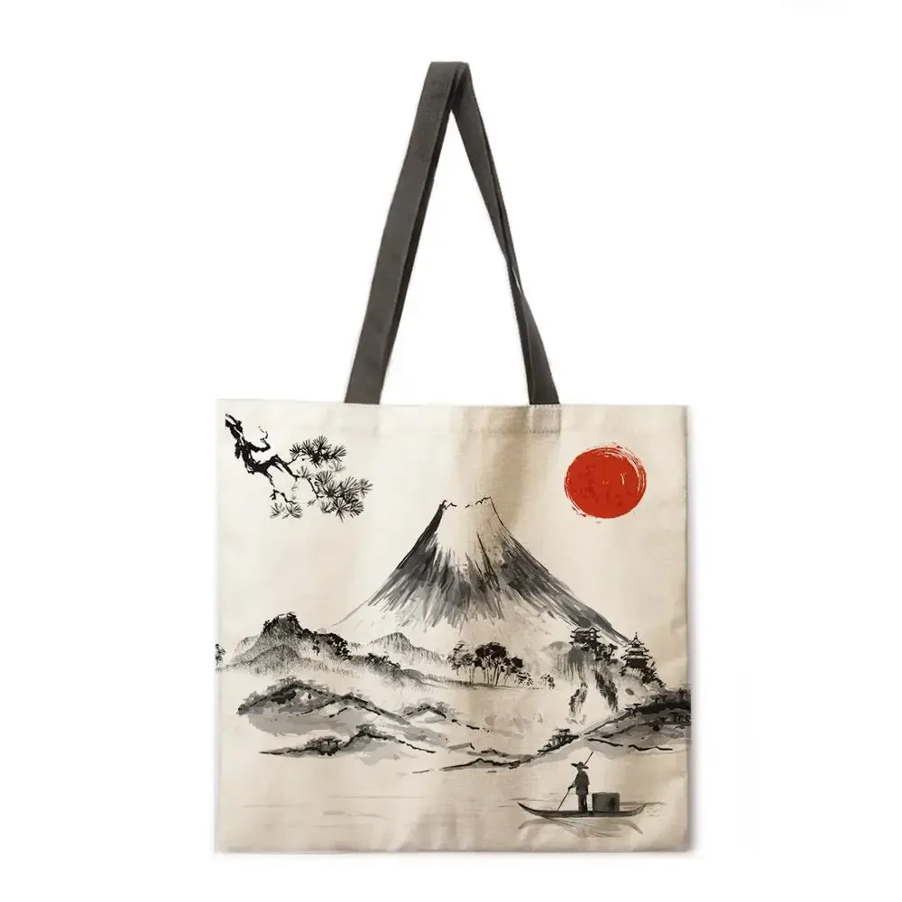 sac fourre-tout décontracté du mont fuji pour dames, sac à provisions pliable, sac de plage en plein air, sac initié au japon
