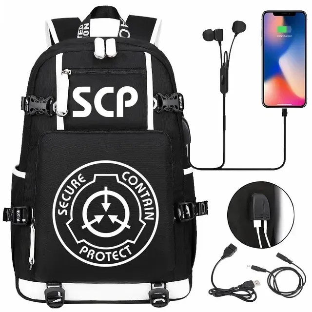 sac à dos scp foundation cartable noir, sacs d'école de dessin animé pour enfants adolescents, sac à dos de voyage scp, sacs initiés par ordinateur portable usb