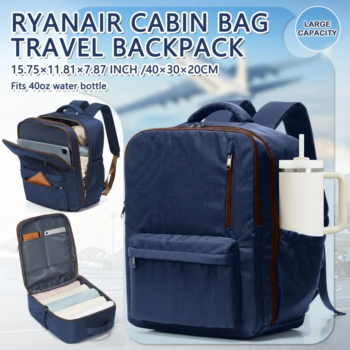 sac à dos de voyage, sac de cabine, sac à dos ryanair 40x30x20, sac à dos pour ordinateur portable 15,6 pouces pour hommes et femmes, sac à dos de trekking décontracté