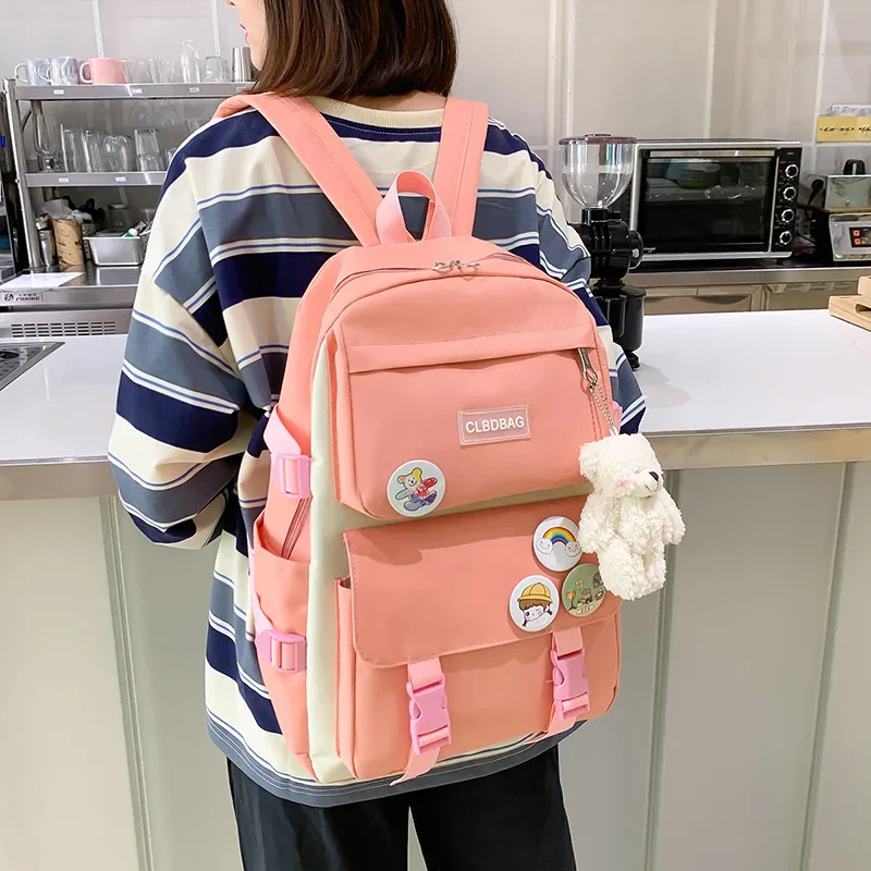 sac à dos d'école multifonction pour fille, ensemble combiné de 5 pièces, mode coréenne mochila kawaii, grande capacité, violet, rose, 2024