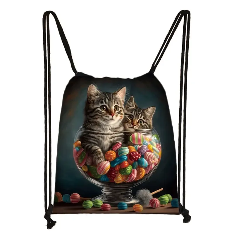 sac à dos imprimé chaton mignon pour femmes, sacs à cordon de serrage chat siamois, sac à bandoulière décontracté pour adolescents, sacs à livres de voyage, porte-chaussures