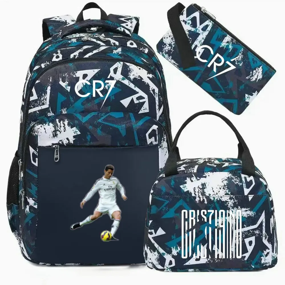 sac à dos pour ordinateur portable cr7, pour femmes et hommes, sacs à dos décontractés pour le sport et le football, sac à dos oxford pour femmes, sac d'école pour hommes, sac de voyage, mochilas 3 pièces