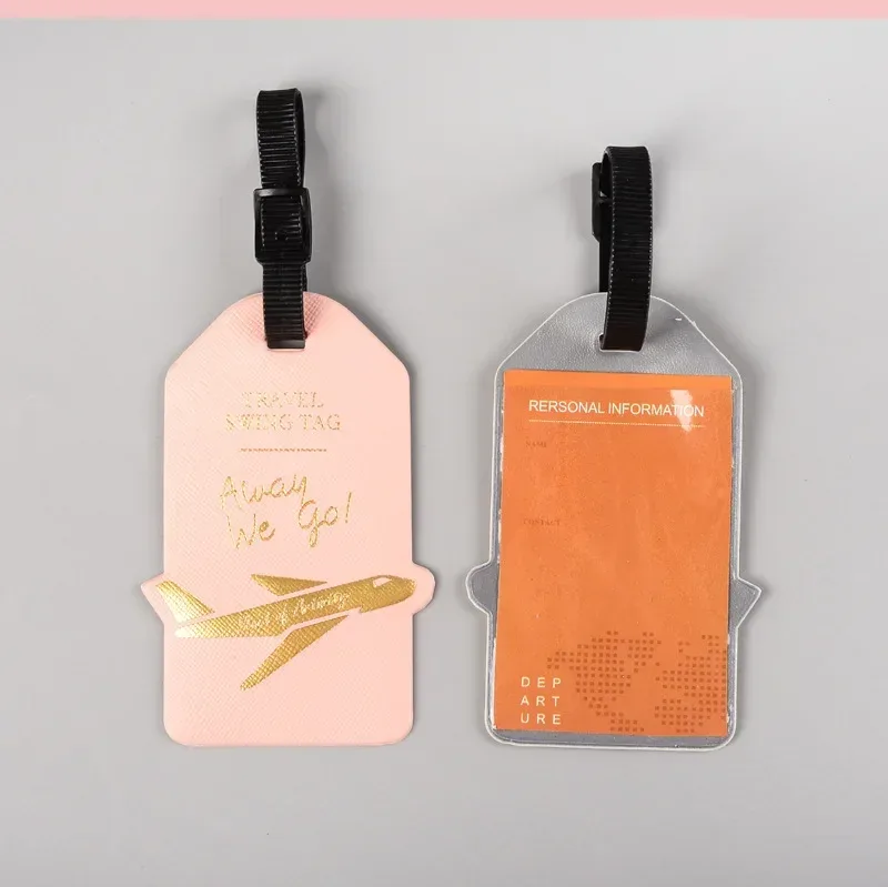 étiquettes de valise en cuir pu pour femmes et hommes, porte-adresse d'identification, accessoires de voyage d'embarquement de bagages, avion créatif
