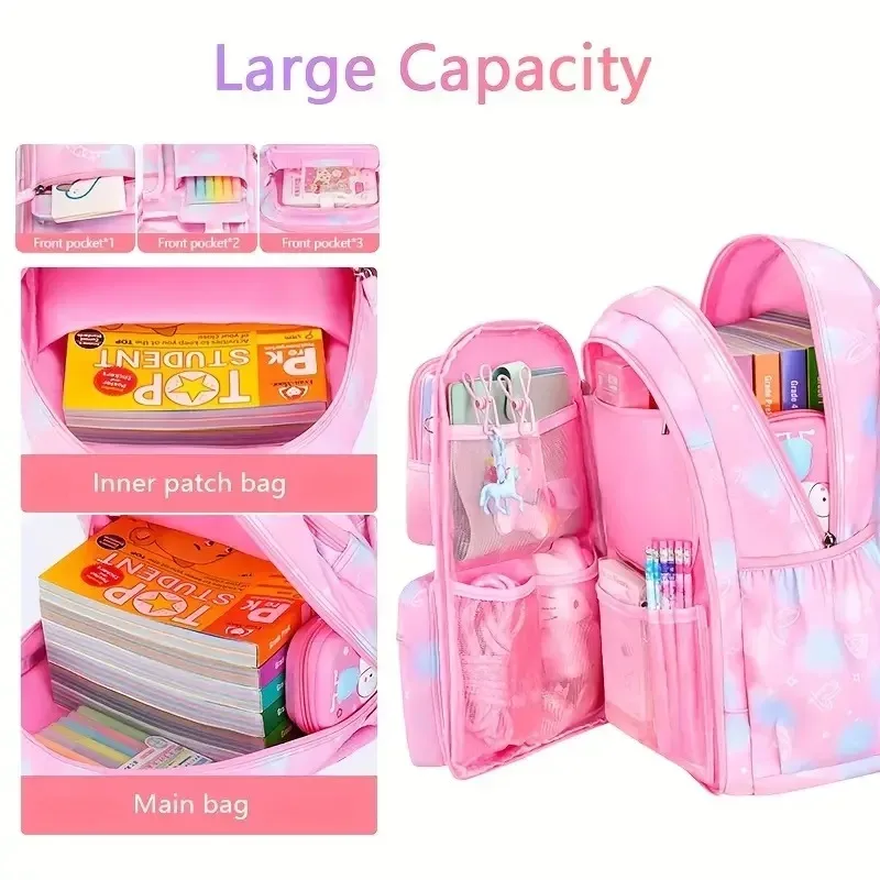 sac à dos à ouverture latérale pour enfants, sacs d'école à la mode pour filles, princesse rose, étanche, grande capacité pour étudiants