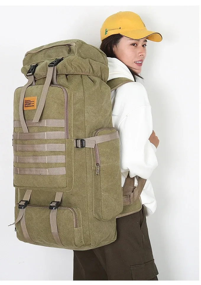 grand sac à dos en toile pour camping, randonnée en plein air, voyage, pêche, 80l, nouveau