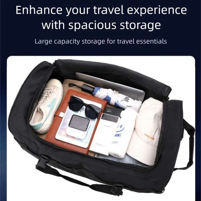 sac polochon à roulettes robuste, bagage roulant pliable et résistant à l'eau avec bandoulière réglable et poches pour voyage et salle de sport
