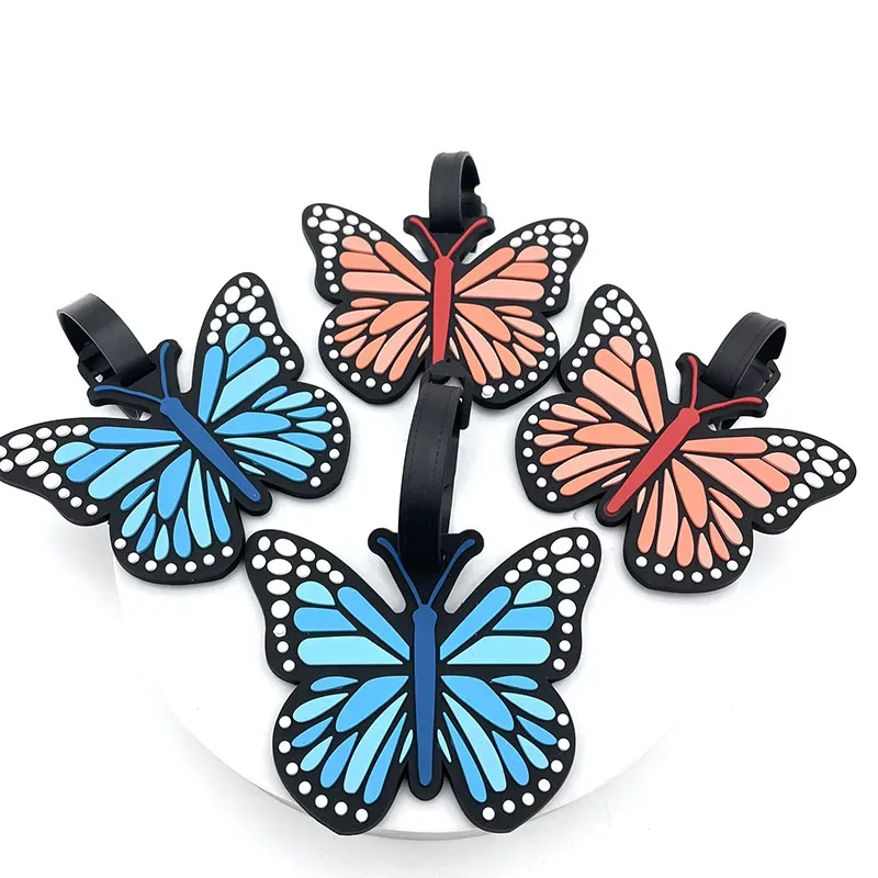 étiquette de bagage en gel de pton papillon mignon, porte-adresse d'identité de valise, étiquette d'embarqueme