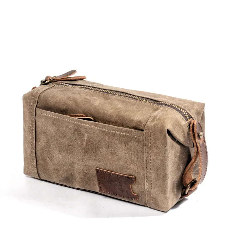 trousse de toilette portable pour voyages d'affaires, petite trousse de rangement en toile cirée pour femmes, trousse de maquillage imperméable pour hommes