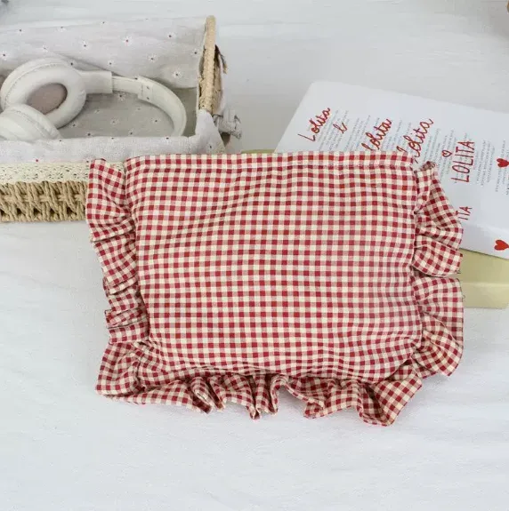 pochette à maquillage personnalisée en seersucker à volants, trousse de toilette en chenille avec nom, sac de voyage pour cosmétiques, cadeau pour elle, trousse de maquillage du matin pour la mariée
