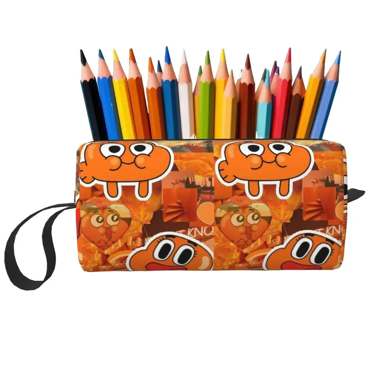 darwin watterson the amazing world of gumball anime makeup bag trousse de rangement pour cosmétiques et articles de toilette pour femmes, trousse à crayons