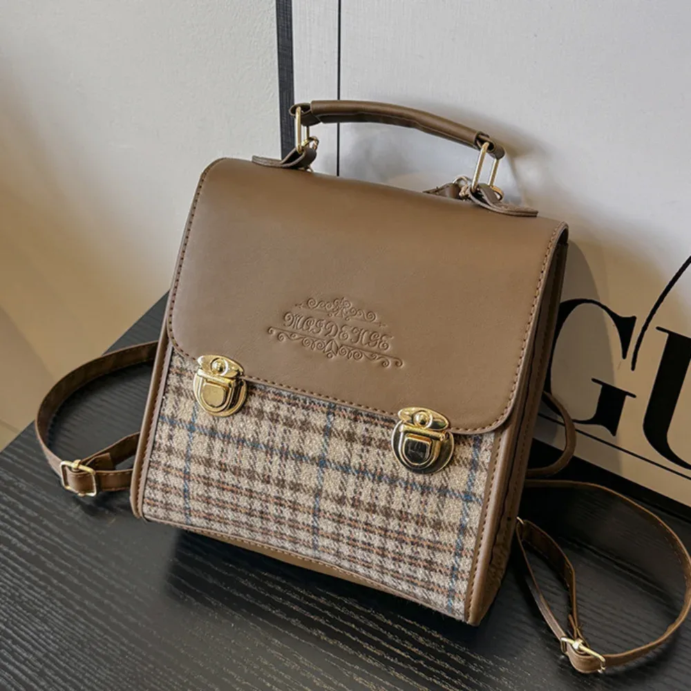 mini sac à dos, sac à bandoulière style preppy, sac vintage polyvalent, sac à main multifonction élégant pour femme
