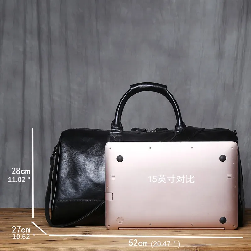 nzpj – sac de voyage en cuir véritable pour hommes, sac à main en cuir de vache naturel, sac à bandoulière décontracté, sac à bagages de grande capacité pour ordinateur portable de 16 pouces